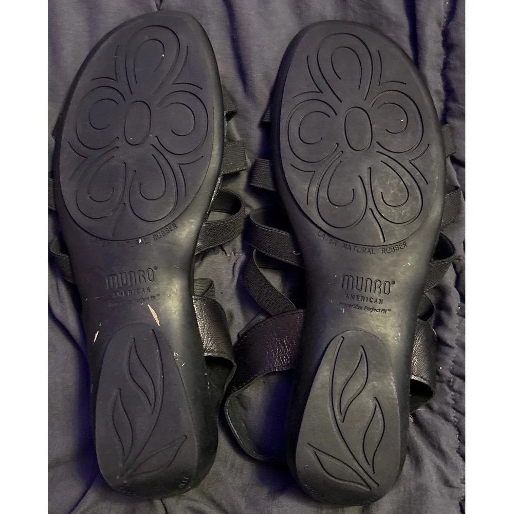 Munro American Black Leather Strappy Slingback Sandals Size 8.5 M